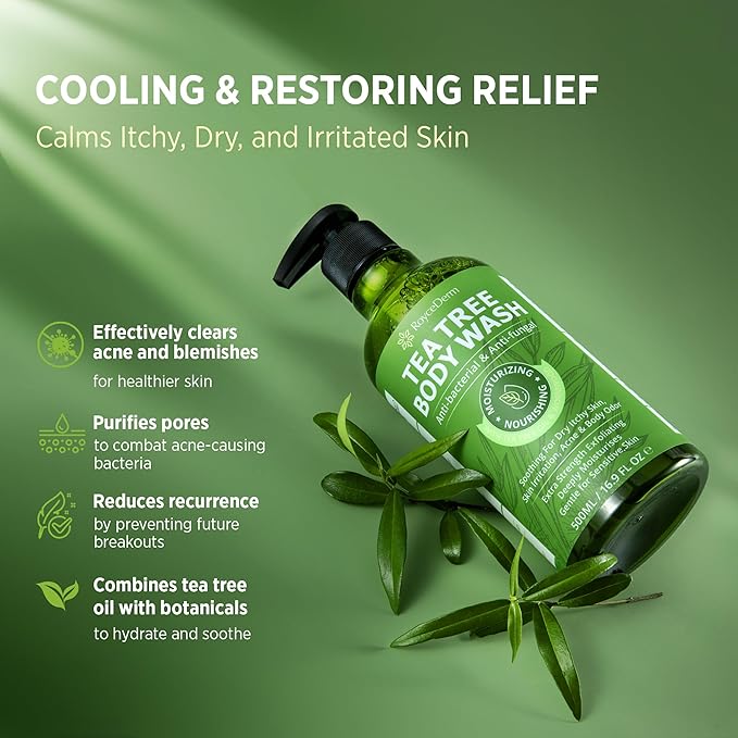 Antifungal Body Wash & Soap, Tea Tree Body Wash, Antibacterial Body Wash & Soap, Back Acne Body Wash, Natural Body Wash With Tea Tree Oil For Jock Itch, Back Acne, Athletes Foot, Body Odor, Nail Fungus, Ringworm, & Eczema - 16.9 Fl Oz