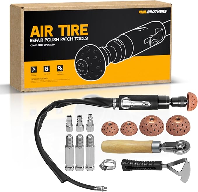 Air Tire Repair Polish Patch Tools – 2500 RPM Low-Speed Tire Buffer with Tungsten Steel Buffing Wheel, Inner Liner Scraper, Patch Roller – Durable Tungsten Alloy Grinder for Tire & Rubber Maintenance