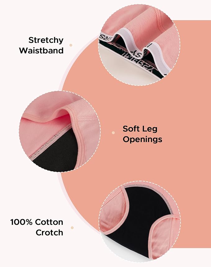 INNERSY Period Underwear for Teens Girls Cotton Leak-Proof Menstrual Panties 3-Pack