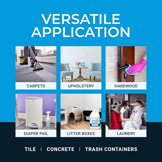 KINZUA ENVIRONMENTAL Urine B-Gone, Professional Enzyme Odor Eliminator & Pet Stain Remover, Human, Cat & Dog Urine Cleaner, Effective on Laundry, Carpets & More, Original Scent, 32oz