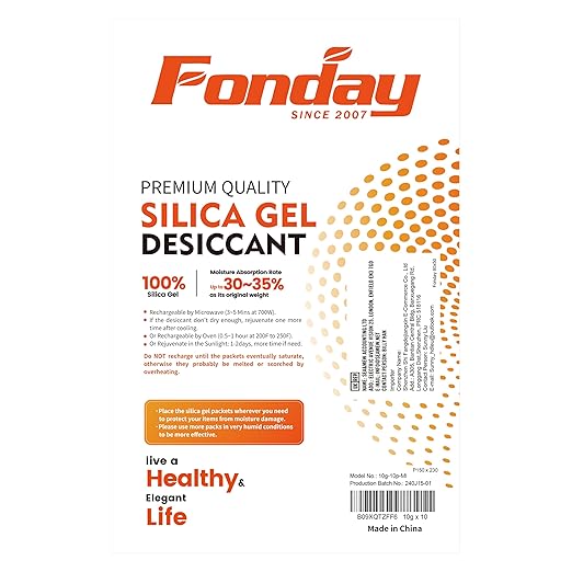 10g x 10 packs Fonday Rechargeable Silica Gel Desiccant Packets Food Grade Fast Reactivate Desiccant Bags Moisture Indicating Orange to Green