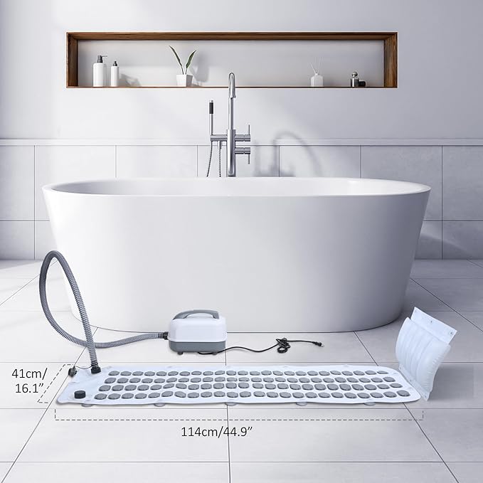 Portable Spa Bubble Bath Mat, Full Body Bubbling Bath Mat with Remote & Pillow, Electric Air Pump & Adjustable Bubble Settings, Bathtub Bubble Machine