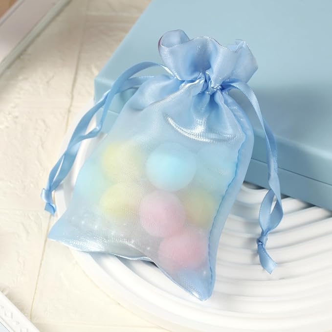 20 Pcs Blue Small Organza Bags 4X6 inch for Wedding Favors with Drawstring, Mini Mesh Gift Bags Jewelry Pouch for Candy Bridal Shower Party Favor Baby Shower Christmas