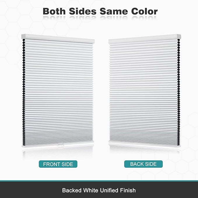 Changshade Cordless Cellular Shades, Blackout Honeycomb Shades for Windows, Pull Down Pleated Blinds, Easy to Install for Indoor Windows and French Doors,44" W x 72" H, White
