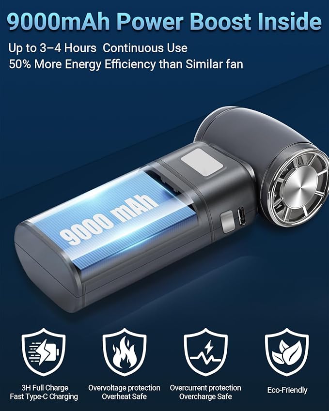 Handheld Mini Turbo Fan 120000RPM 6-Speed Turbo Power 9000mAh Portable High Speed Cooling Air Blower Cordless Air Duster Hair Dryer with LCD Display SOS Light for Travel Outdoor