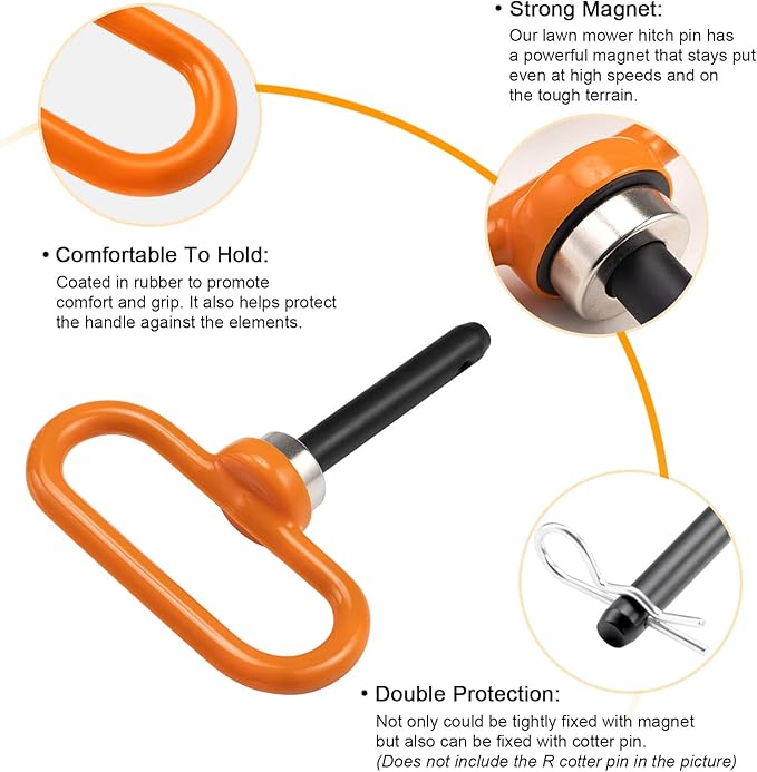 CZC AUTO 2 Pack Magnetic Hitch Pin 1/2" Lawn Mower Trailer Hitch Pins, Magnet Trailer Gate Pins for Simple One Handed Hook On & Off - Securely Hitch Lawn & Tow Behind Attachments, Orange
