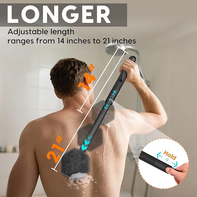Back Scrubber for Shower, 24in Adjustable Handle Body Brush, Double Sided Shower Brush for Shower Exfoliating and Massage Can Produce Rich Foam, Long Handle Back Scrubber for Men （Circular）