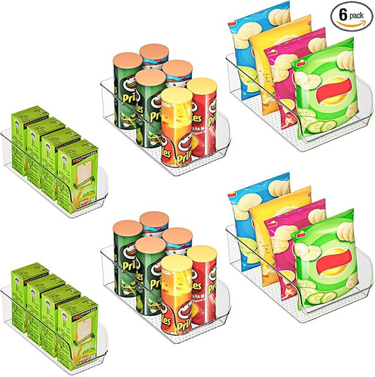 Ettori Set of 6 Clear Plastic Storage Bins - The Ultimate Pantry Organizers and Storage Solution for Kitchen, Cabinet, and Refrigerator Organization
