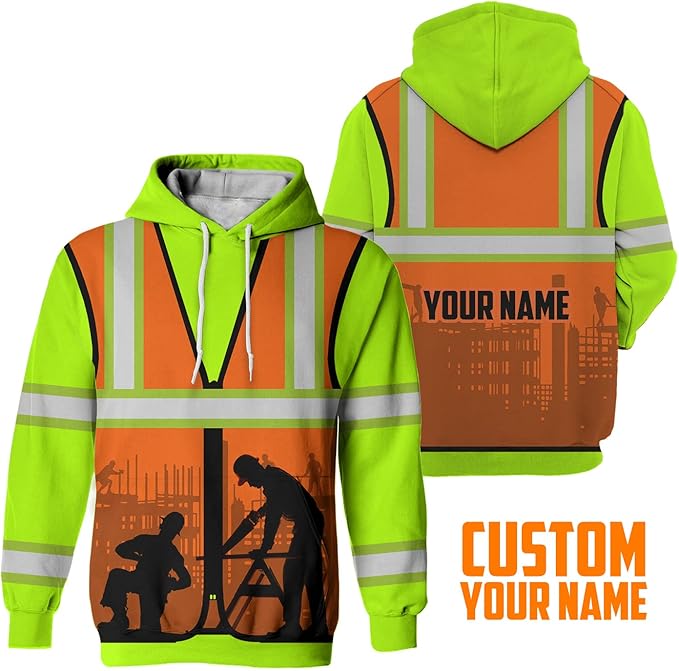 Matedecor High Visibility Hi Vis Hoodie for Men - Jobs Collection Custom Name Class 3 Reflective Safety Workwear