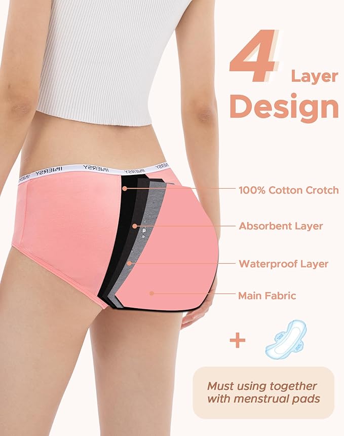 INNERSY Period Underwear for Teens Girls Cotton Leak-Proof Menstrual Panties 3-Pack