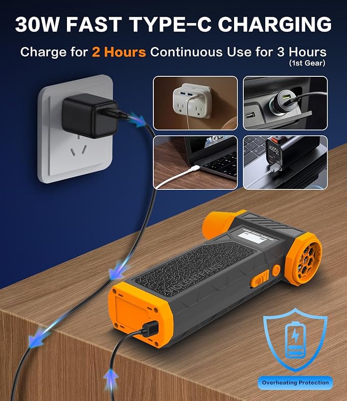 Compressed Air Duster, 300000RPM Jet Fan Electric Air Blower, Cordless Rechargeable 8000mAh Mini Duster with Removable Battery, 4-Speed Adjustable for Detailing, Car, Computer, Electronics Cleaning