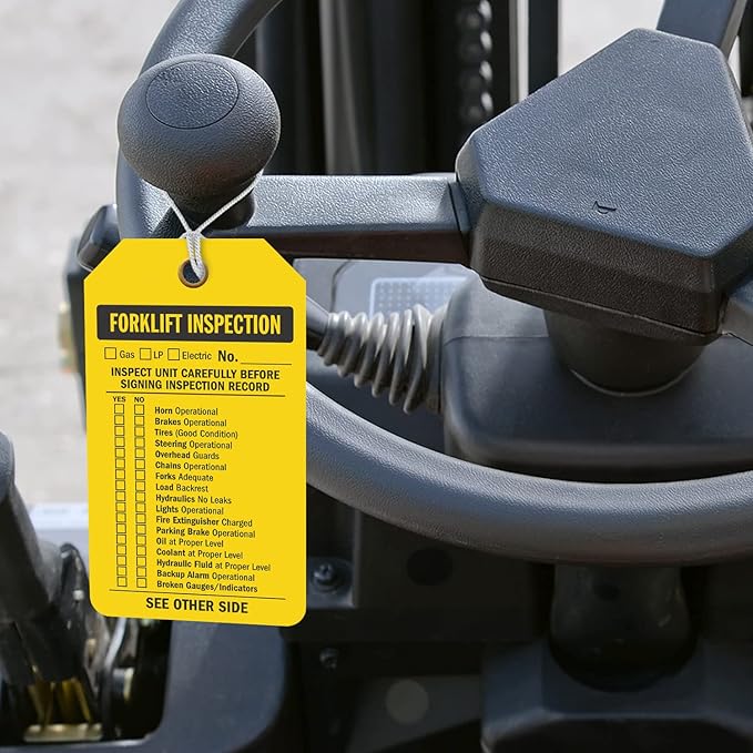 SmartSign Forklift Inspection Record Two-Sided Tags - Pack of 10 | 5.875" x 3.375" Tear Proof Plastic Vinyl, 15 mil, Made in USA