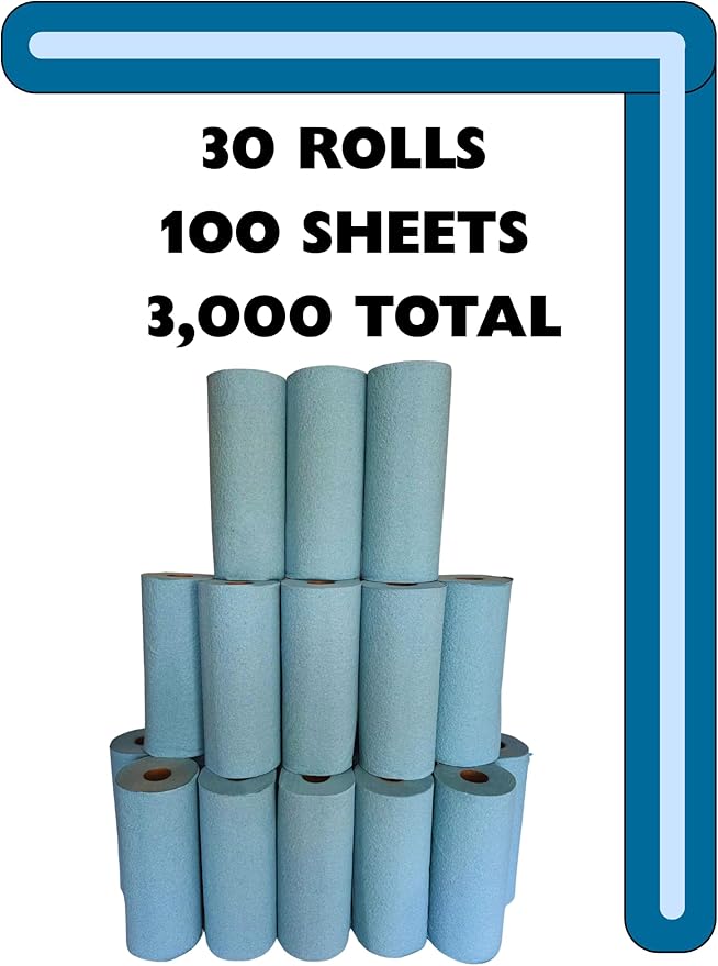 Small Roll Towels, 9x10.5 Inch Sheets, 100 Sheets per Roll, 30 Rolls per Case (Blue)
