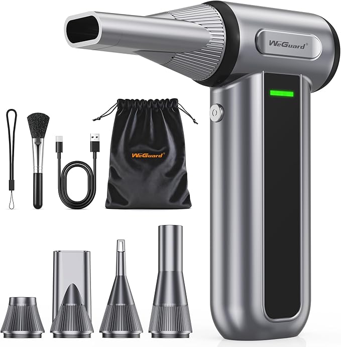 WeGuard W22 Compressed Air Duster, 180000RPM Cordless Electric Air Duster with Brushless Motor - Rechargeable & 3 Speed Adjustable - Dust Cleaner for Keyboard, Computer, Outdoor, House and Car