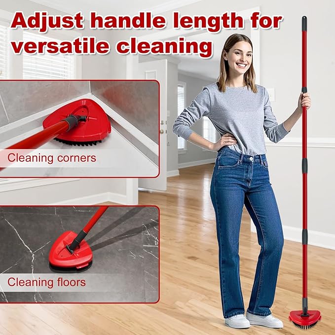 Mop Handle Replacement for Ocedar, 4 Section 30" to 58" Extendable Length Mop Stick for Ocedar Spin Mops Refills and Brooms Floor Cleaning, Include Base and Scrub Brush