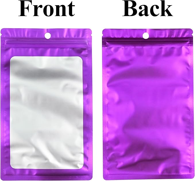 100 Pack Resealable Plastic Bags for Food Storage, Zipper Bags with Clear Front Window, Packaging Pouch for Small Business (Purple, 2.4x3.9 inch)