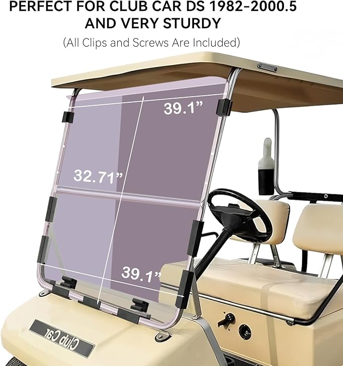 Club Car DS OLD Flip Flop Compact Golf Cart Windshield, Tinted Color, 3/16" Thickness, Fits Club Car DS 1982-2000.5