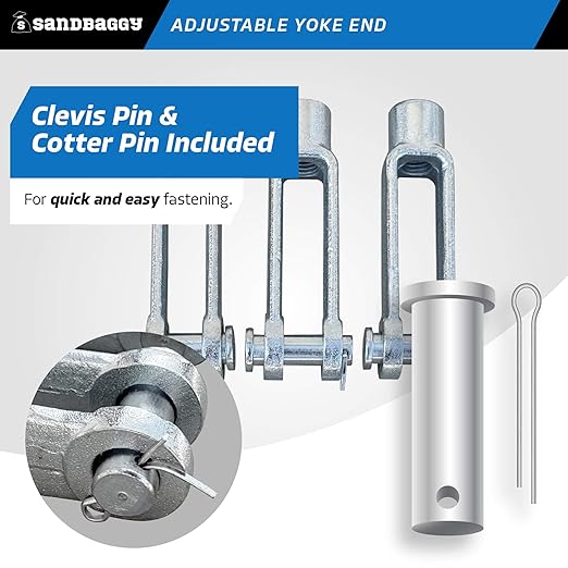 Sandbaggy 5/8"-18 Adjustable Yoke End - Galvanized Threaded Clevis [Pins Included] (1, 5/8"-18)