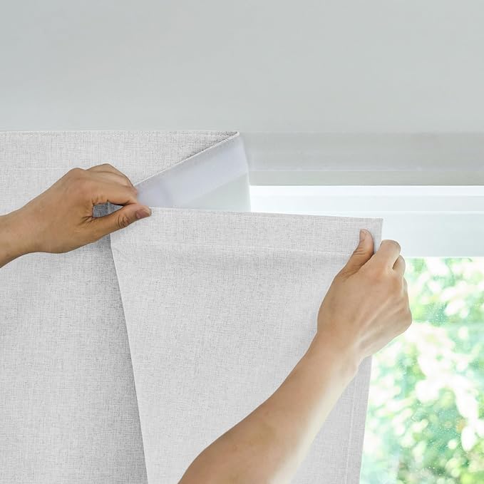 100% Blackout French Door Curtain,Adhesive, No Drilling Required,Small Curtains Designed for Installation On Doors (Grayish White - W25 × L72 in)