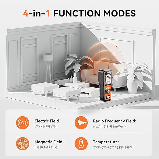 4 in 1 Emf Meter Emf Detector: Electric Field, Radio Frequency Field, Temperature,Magnetic Field Strength Meter, Rechargeable Radiation Detector for 5g Cell Tower,WiFi Signal and Ghost Hunting