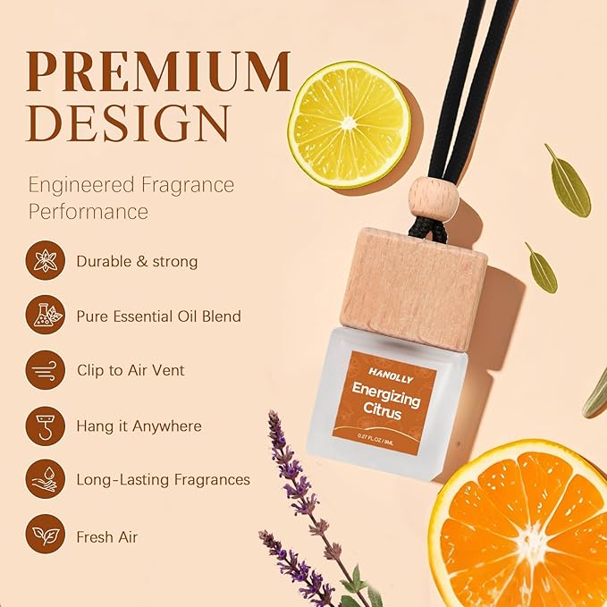 Car Air Freshener Hanging 2 Pack – Energizing Citrus Car Freshener Diffuser, Fall Car Air Freshener for Women and Men, Lasting up to 45 Days.0.27 FL OZ/8ML