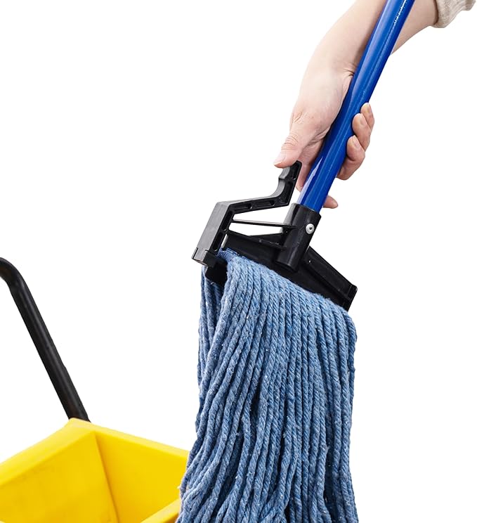 Matthew Easy Trigger Release Mop Handle 60 inch Metal Mop Stick,Commercial Mop Head Replacement Holder for Floor Cleaning,Clip On Mop Handle Quick Change - 6Pack Blue