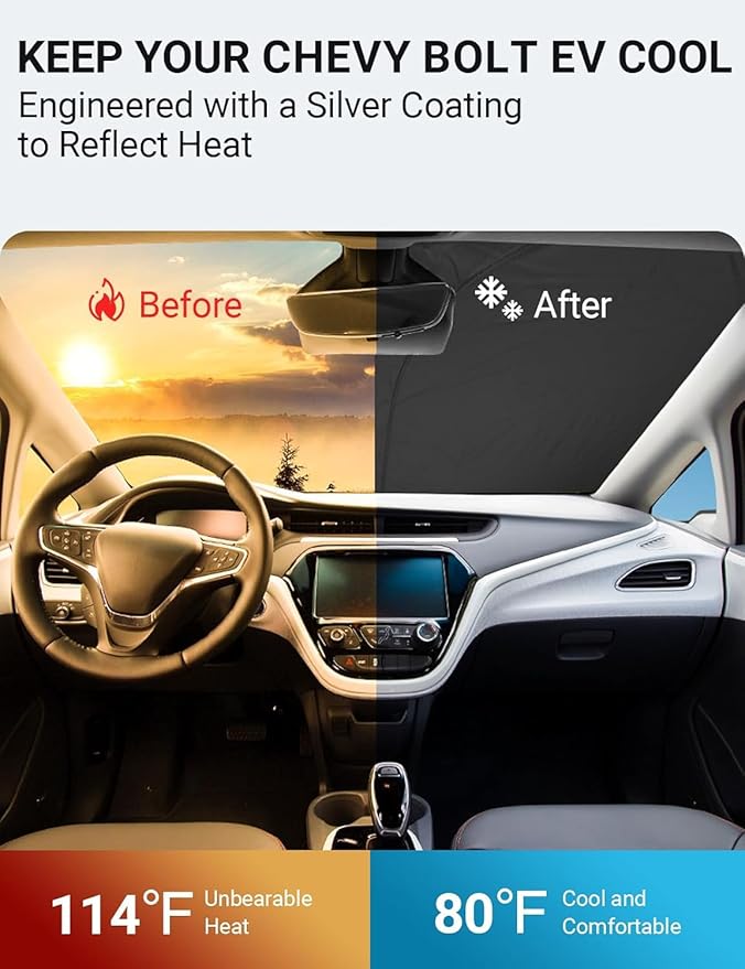 Proadsy 2025 Upgrade Windshield Sun Shade Custom Fit Chevy Bolt 2017-2024 2025 (NOT for Chevy Bolt EUV) 4-Layer Foldable Front Sunshade Protector Sun Visor Blocks UV Rays Keep Car Cooler