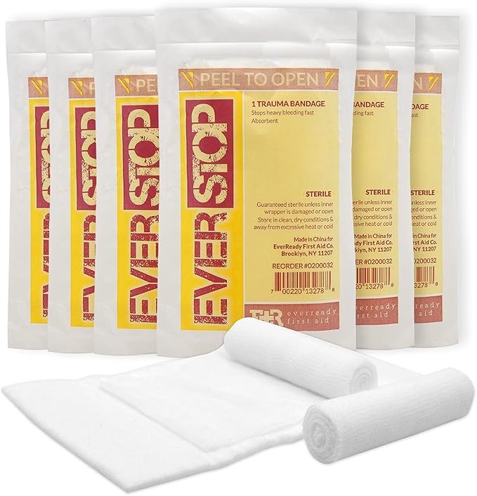 Ever Ready First Aid EverStop First Aid Blood Stopper Compress Multi-Purpose Wound and Trauma Dressing - FSA/HSA Eligible - 6 Pack