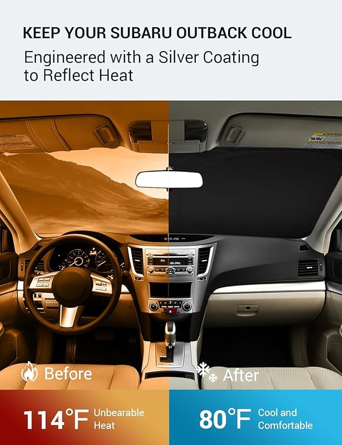 Proadsy 2025 Upgrade Windshield Sun Shade Custom Fit 2010-2014 Subaru Outback Foldable Front Sunshade Protector Sun Visor Blocks UV Rays Keep Car Cooler