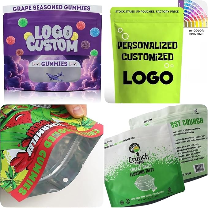 1000 Pcs Custom Print Aluminium Foil Bags(Min Order 1000 Pcs),Smell Proof Pouch for Business Packaging,Resealable Stand Up Zipper Bag for Food Storage,Pet,Dried Food,Snack(Exclude Shipping Fee）