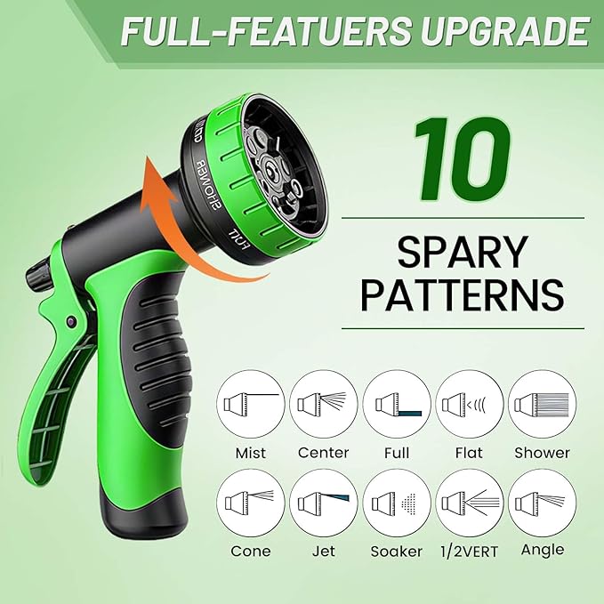 Non-Expandable Garden Hose 50 ft, Flexible Water Hose with 10 Function Nozzles, Leak-Proof Design High-Density Fabric&Shut-Off Valve, Hose Straps Garden Hose Pipe for Car Wash, Yard, Camper, Lawn