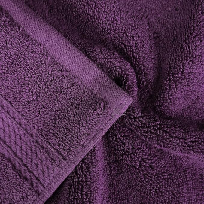 Superior Egyptian Cotton Pile Hand Towel Set of 4, Ultra Soft Luxury Towels, Thick Plush Essentials, Absorbent Heavyweight, Guest Bath, Hotel, Spa, Home Bathroom, Shower Basics, Plum