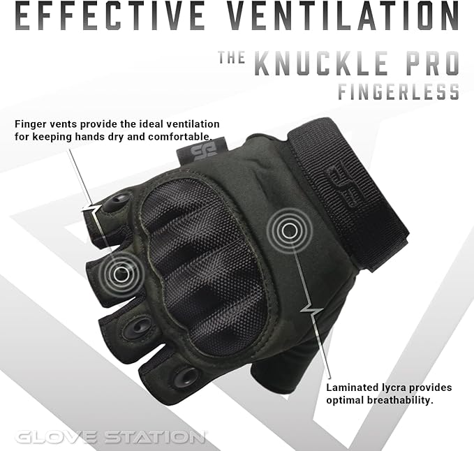 Glove Station- Fingerless Knuckle Tactical Gloves for Men - Motorcycle Gloves for Tactical Shooting, Airsoft, Hunting, Police Work and Hiking