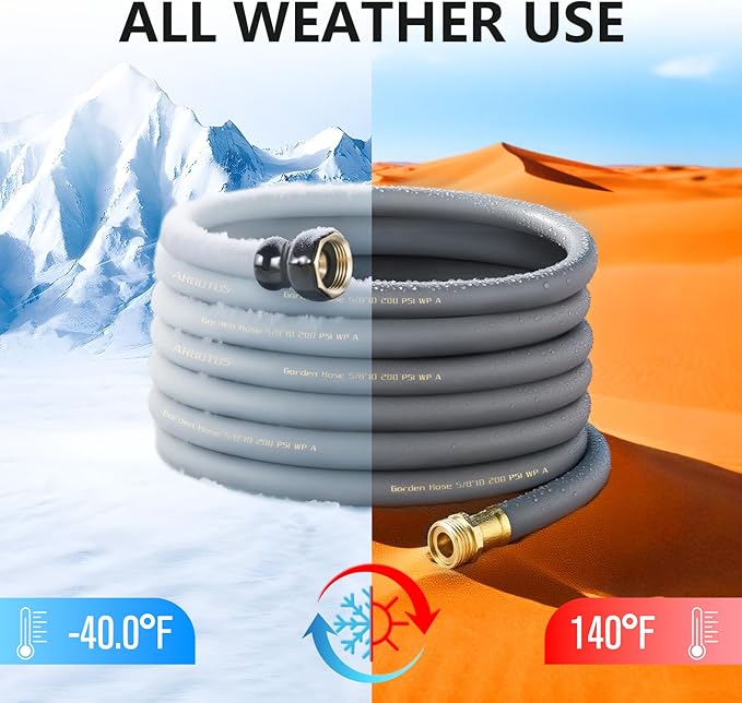 Garden Hose 5/8" x 50ft - No-Kink Flexible Water Hose 600 PSI Burst Pressure, Lightweight & Durable for Yard, Car Wash, Pets Gray
