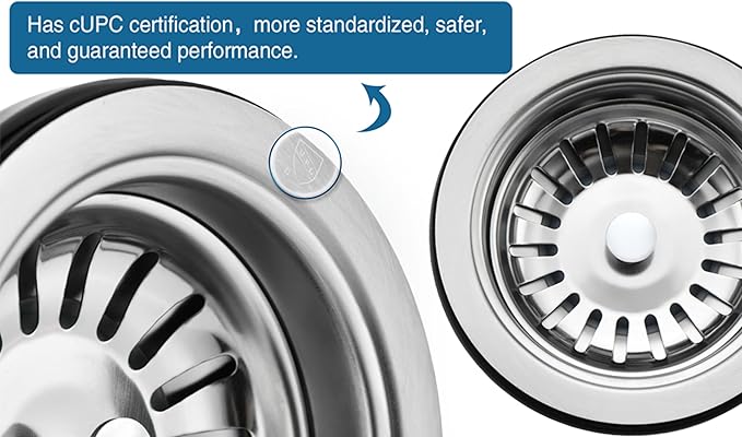 Black/Gold/Chrome Kitchen Sink Drain Assembly Replacement Kit,for Standard 3-1/2 Inch Kitchen Sinks,with Removable Basket Strainers Stopper Plug, with 1-1/2 Lock Nuts,Nicmondo (Chrome)