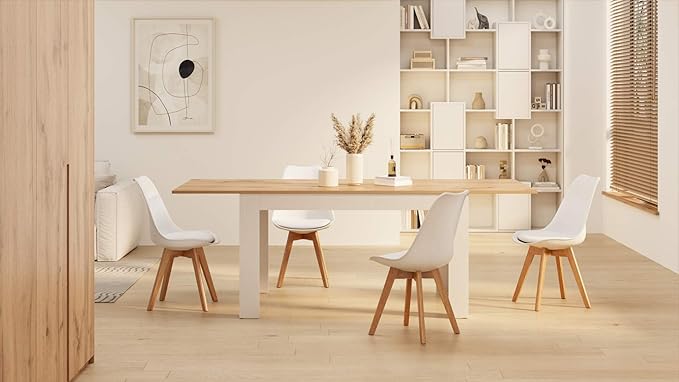 Mobili Fiver, Easy, Extendable Dining Table, 55.1(86.6) x35.4 in, Rustic Oak and Ashwood White, Made in Italy