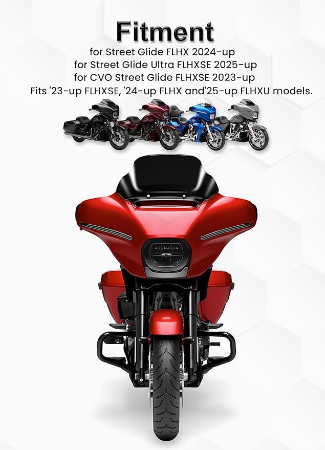 10" Wave Windshield Windscreen Wind Splitter Compatible with Harley Davidson Touring CVO Street Glide FLHXSE 2023-up,Street Glide FLHX 2024-up & FLXHU 2025-up (Black)