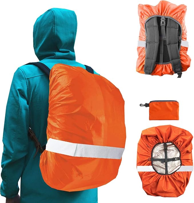 Frelaxy Hi-Visibility Backpack Rain Cover with Reflective Strip 100% Waterproof Ultralight Backpack Cover, Storage Pouch, Anti-Slip Cross Buckle Strap, for Hiking, Camping, Biking, Outdoor, Traveling