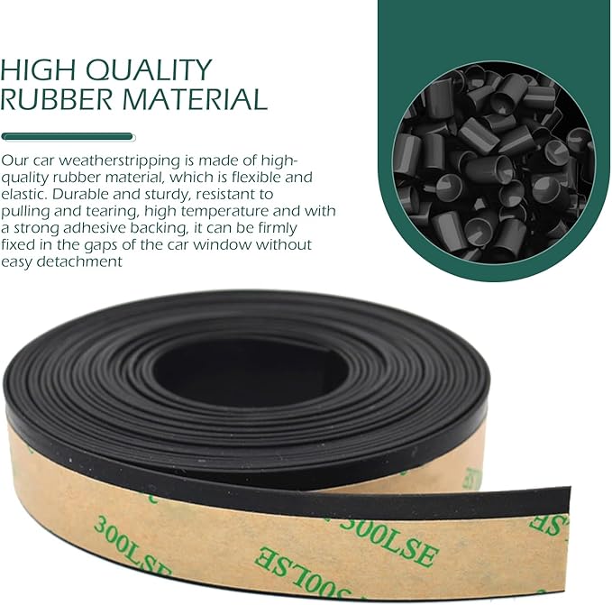 4 PCS Car Window Seal Strip, 13.12FT Waterproof Rubber Sealing Strip, Self-Adhesive Window Trim, Universal for Car Front Rear Windshield, Door (Black)