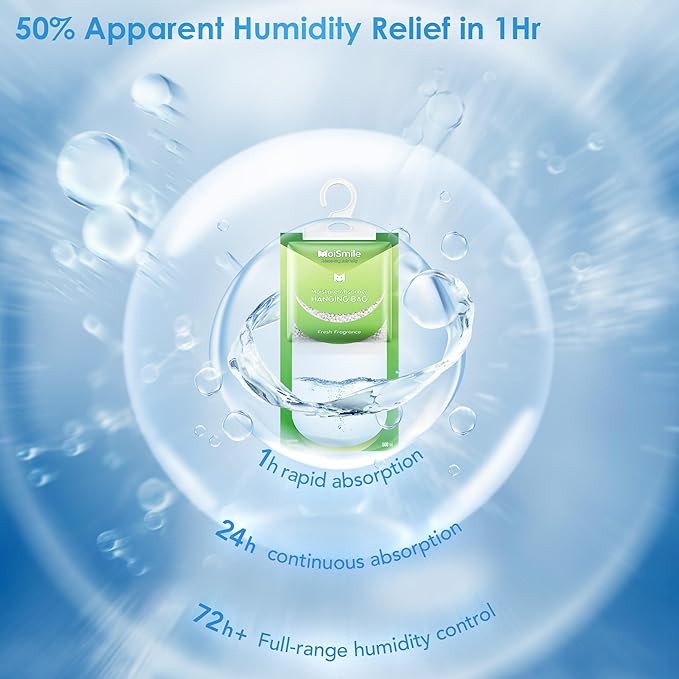 Moisture Absorbers Bag, Hanging Closet Dehumidifier Bags for Car, Bathrooms, Humidity Packs with Fresh Fragrance, 9.8OZ, 10 Pack