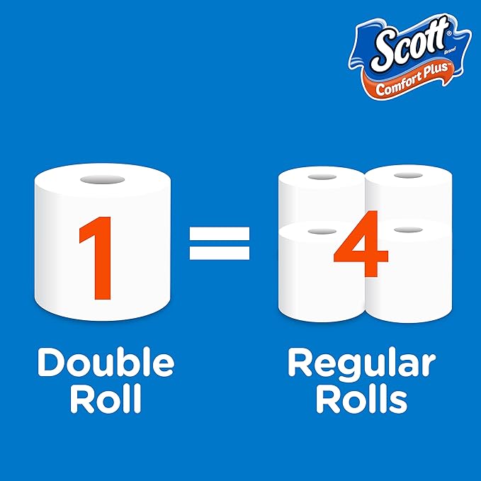 Scott ComfortPlus Toilet Paper, 36 Mega Rolls = 144 Regular Rolls, Bath Tissue, 462 Sheets Per Roll, White, 36 Count