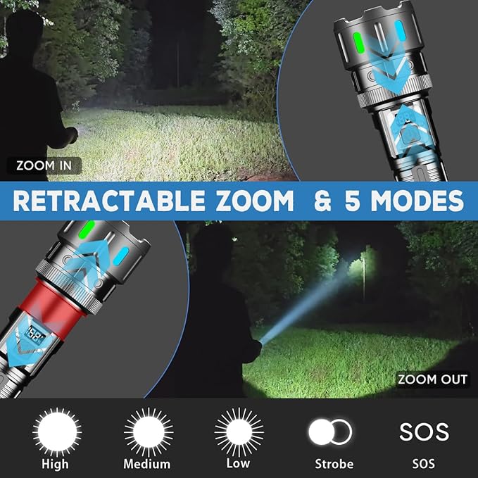 4 Pack High Lumens Rechargeable Flashlight - 30W Super Bright LED Torch, 5 Modes Long Range 3280ft Waterproof Powerful Flash Light for Home Camping Emergencies