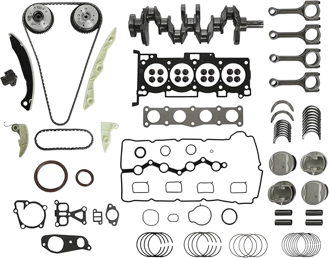 G4KD 2.0L Engine Rebuild Overhaul Kit w/Crankshaft Head Gasket Set Timing Chain Kit Con-Rod Piston Kit Main & Rod Bearig Fit for Hyundai Tucson Santa Fe Sonata Kia Optima Sportage Forte 2.0L 2005-2012