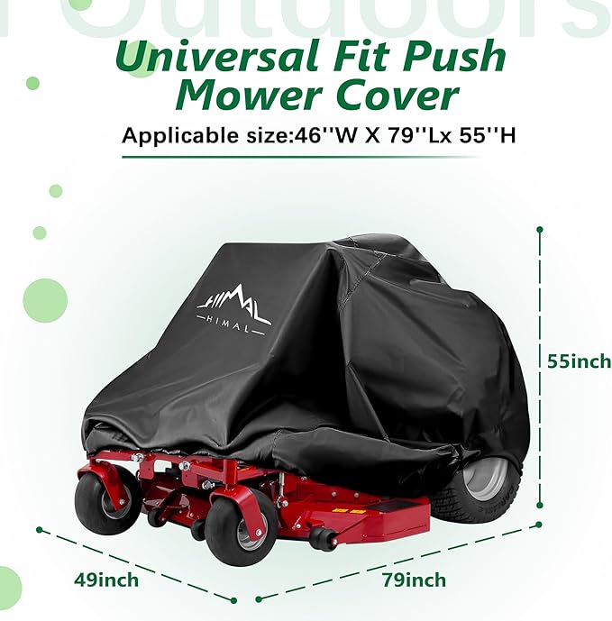 Himal Outdoors Zero Turn Mower Cover, Heavy Duty 600D Polyester Oxford, UV Protection Universal Fit with Drawstring & Cover Storage Bag, Mower Protector for Decks Up to 60"