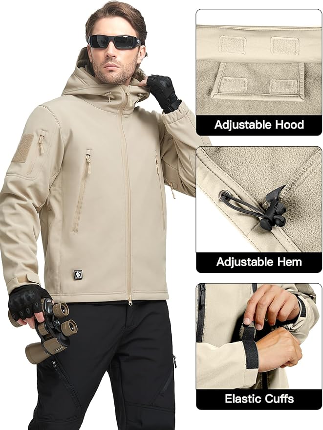 FREE SOLDIER Men's Outdoor Waterproof Soft Shell Hooded Military Tactical Jacket