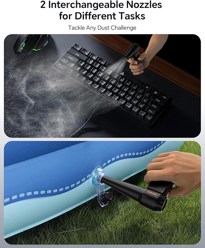 Compressed Air Duster, 300000RPM Powerful Electric Air Duster Rechargeable with LED Light and Brushless Motor, 4-Gear Cordless Mini Air Blower for Keyboard, Computers, Car, Outdoors (Black)