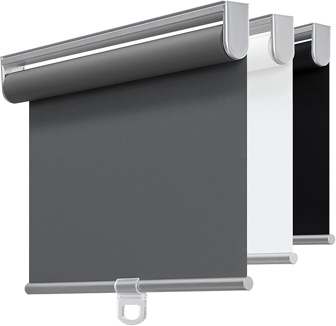 Cordless 100% Blackout Roller Shades for Windows,UV Protection Pull Down Shades,Room Darkening Door Blinds Thermal Insulated Fabric for Home Office and Bedroom(55" W x 72" H,Grey)