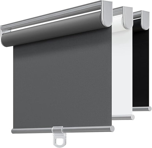 Cordless 100% Blackout Roller Shades for Windows,UV Protection Pull Down Shades,Room Darkening Door Blinds Thermal Insulated Fabric for Home Office and Bedroom(69" W x 72" H,Grey)
