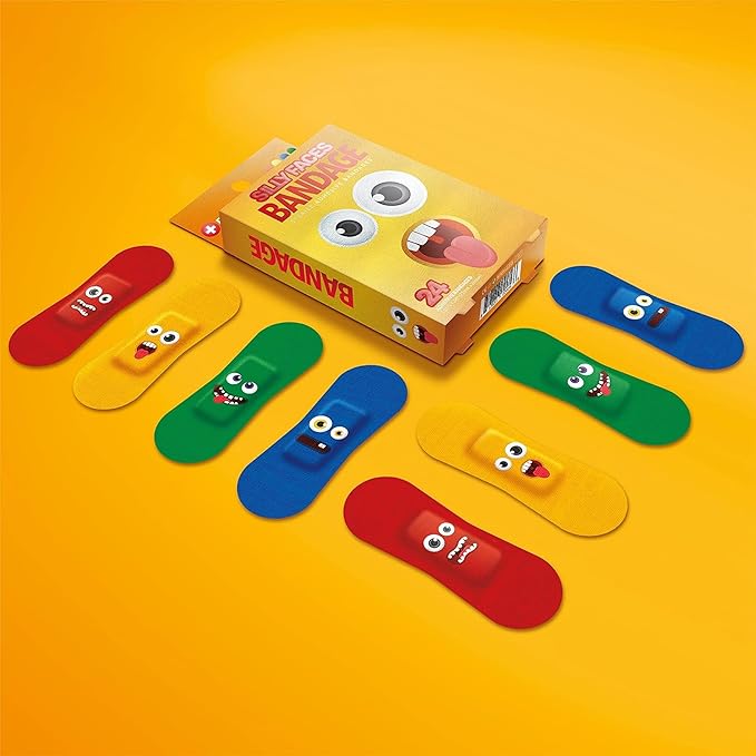 BioSwiss Kids Bandages, Silly Faces Shaped Self Adhesive Bandage Set, Latex Free Sterile Wound Care, 24 Count