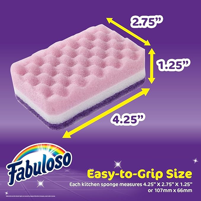 Fabuloso Sponges, Purple - Scratch-Free Scrubber for Dishes and Surfaces - Dishwashing Sponge for Bold and Bright Cleaning Experience, 6 Count - 2 Pack